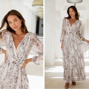 Anne Louise Boutique Jacqueline Tiered Long Sleeve Maxi Dress Size 8 Floral